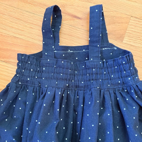Girl’s size 2 handmade navy blue and white polka dotted jumper with ric-rac trim - Picture 3 of 4